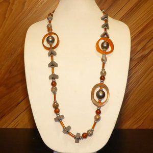 New Elegant Stone and Amber long Artisan Necklace